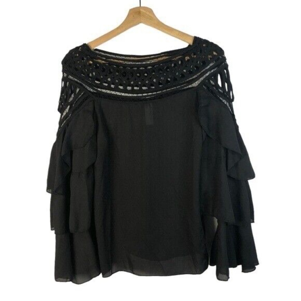 American Rag Black Boxy Ruffled Blouse with Lace Neckline - Picture 2 of 5
